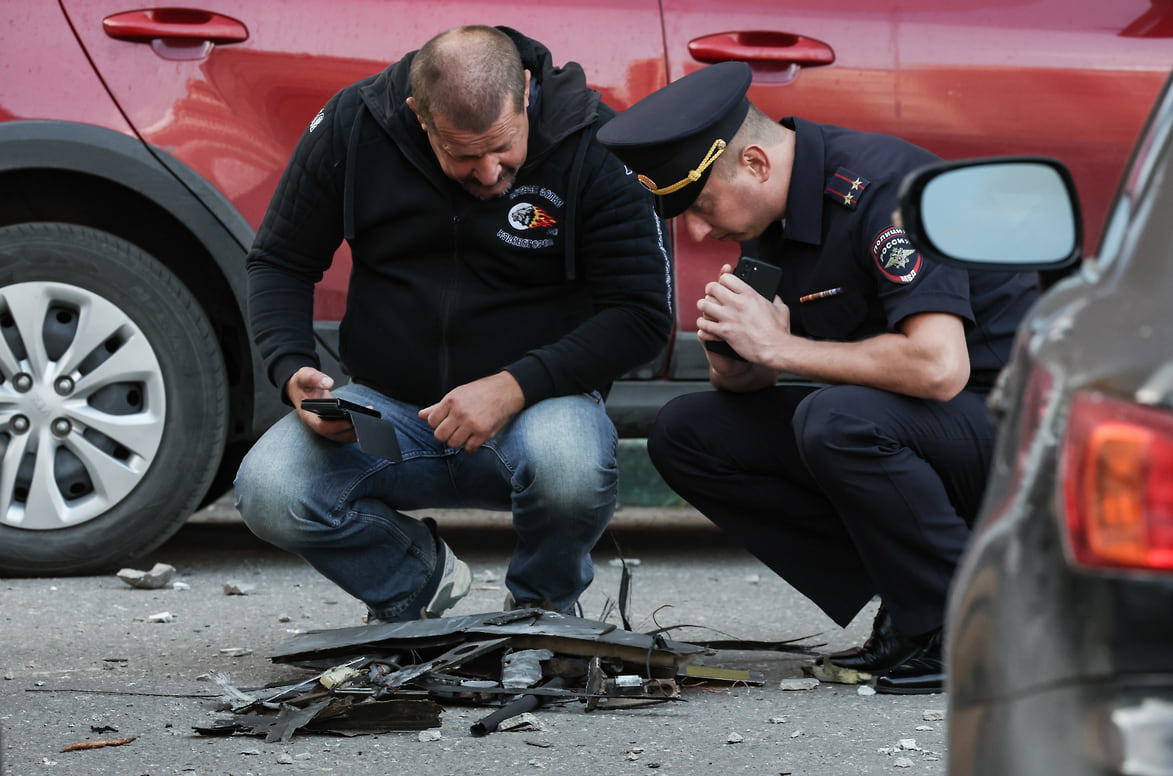 Последствия атаки беспилотника в Красногорске