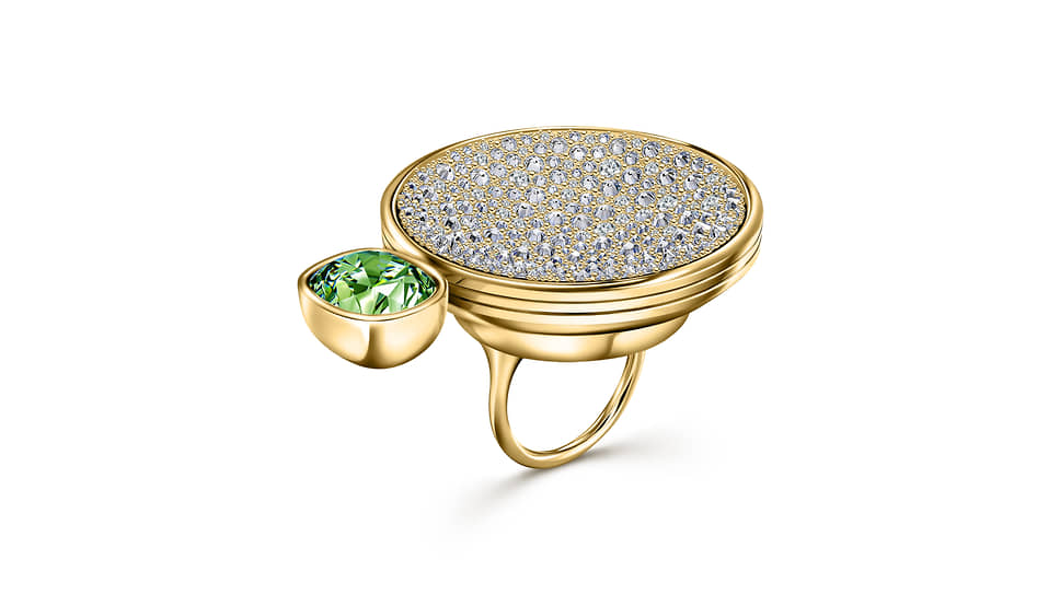 Кольцо с подвижным элементом «Яблочко на тарелочке», золото, демантоид, 7,77 карата, бриллианты