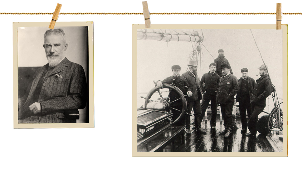 Бернард Шоу, 1913 / Артур Конан Дойль (третий слева) на борту корабля «Эйра», 1880