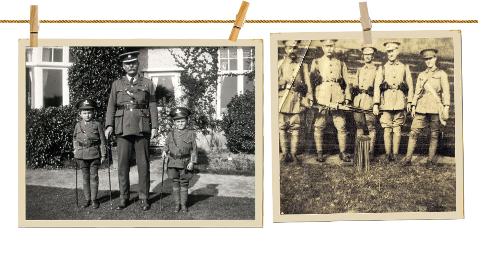 Артур Конан Дойль с сыновьями, 1916 / Артур Конан Дойль (второй слева) с сослуживцами из 4-го королевского добровольческого батальона Суссекса, 1914