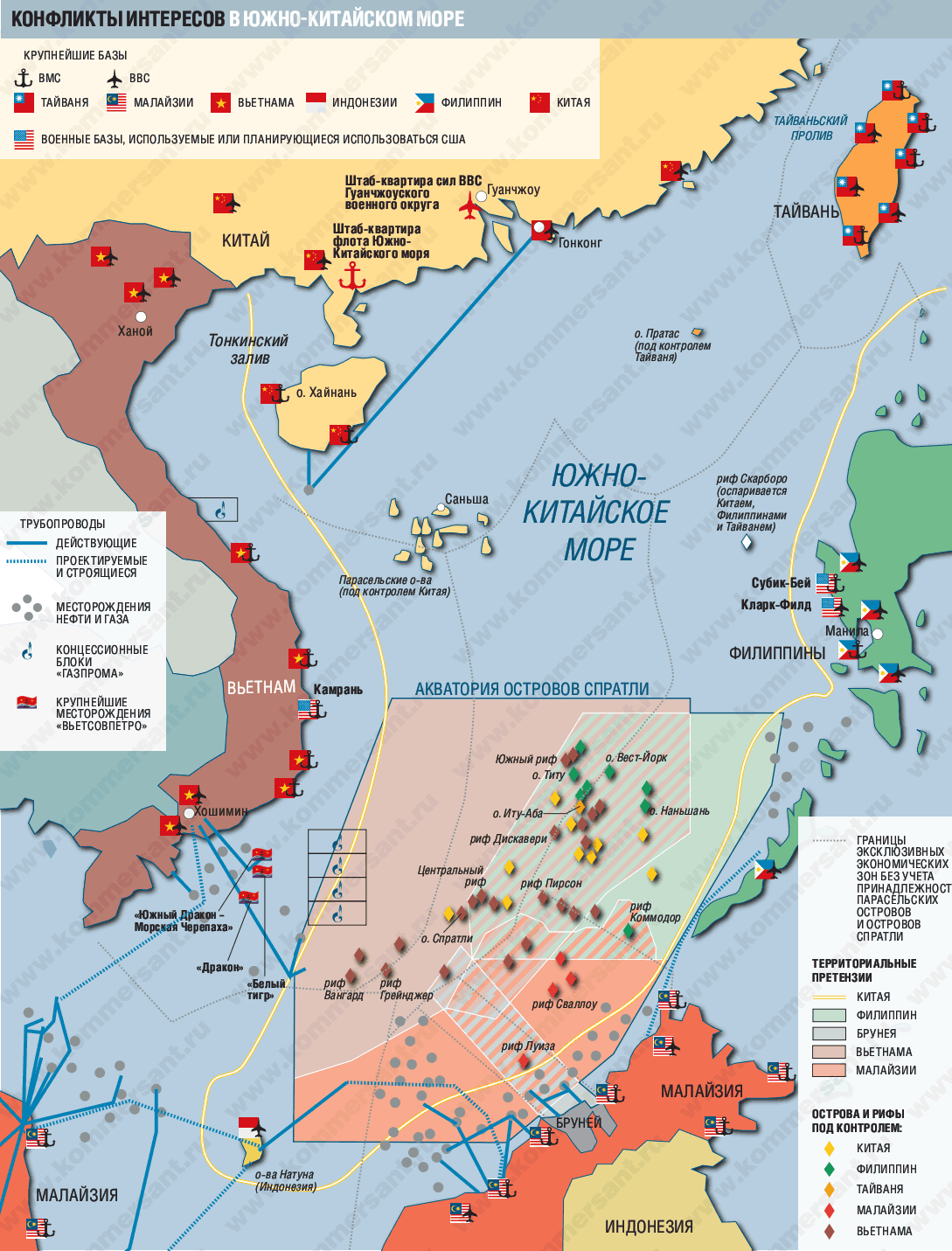 Спорные территории в Южно китайском море на карте