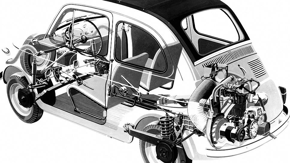 Помимо трехдверного купе Fiat 500 производился в кузове &quot;универсал&quot;, что давало прирост габаритов в 10 см. При этом двигатель лежал на боку, чтобы высвободить больше полезного пространства. 