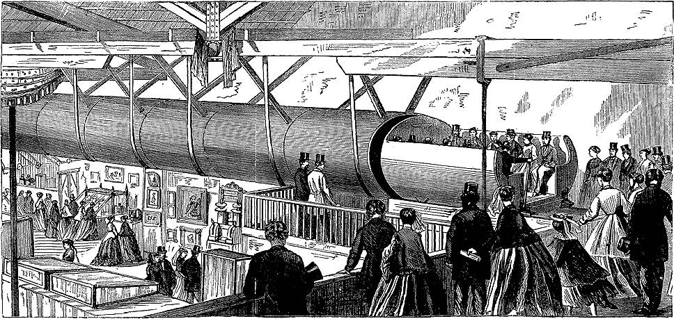 В 1870 году под Бродвеем в Нью-Йорке был построен 95-метровый участок пневматического метро. За год этот аттракцион посетило 400 000 человек. Однако финансовый крах 1873 года похоронил эту красивую затею.