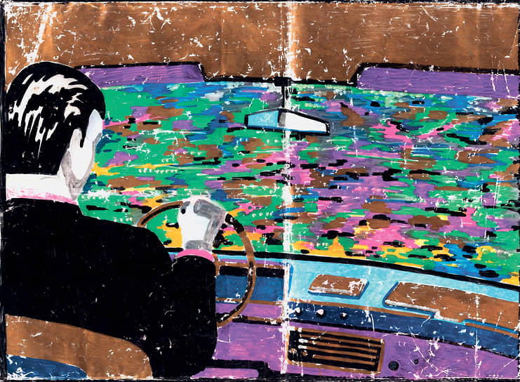 Виктор Цой. «Дорога», 1989. Пластиковый пакет, смешанная техника. 39 х 53 см