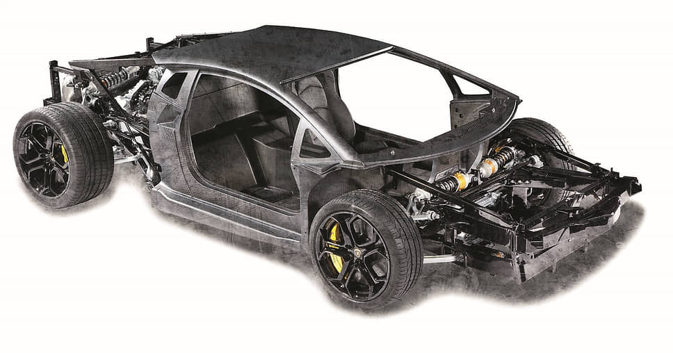 Инновационный монокок из углеродного волокна объединяет кабину, пол и крышу Aventador в единую конструкцию, обеспечивая необычайно высокую структурную жесткость кузова и, как следствие, минимальную потерю мощности и максимальную отдачу безнаддувного V12.