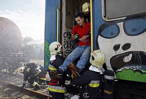 27.05.2009 Учения по спасению во время пожара на железной дороге в Венгрии