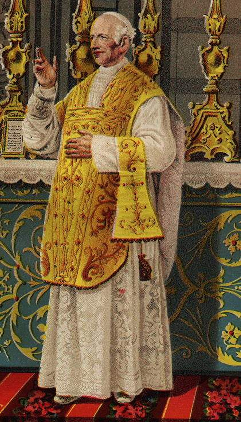 Традиционные торжественные облачения понтификов во все времена были роскошны. Папа римский Лев ХХIII 