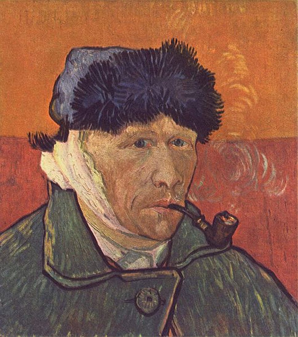 &quot;Автопортрет с отрезанным ухом и трубкой&quot; был продан в конце 1990-х годов за $80—90 млн. Когда художник и друг Ван Гога Поль Гоген гостил в Арле (юг Франции), между ними произошла ссора, из-за творческих разногласий. Разгневанный Ван Гог швырнул в голову друга стакан, из-за чего Гонен пригрозил отъездом. Расстроенный Ван Гог в припадке отрезал себе ухо