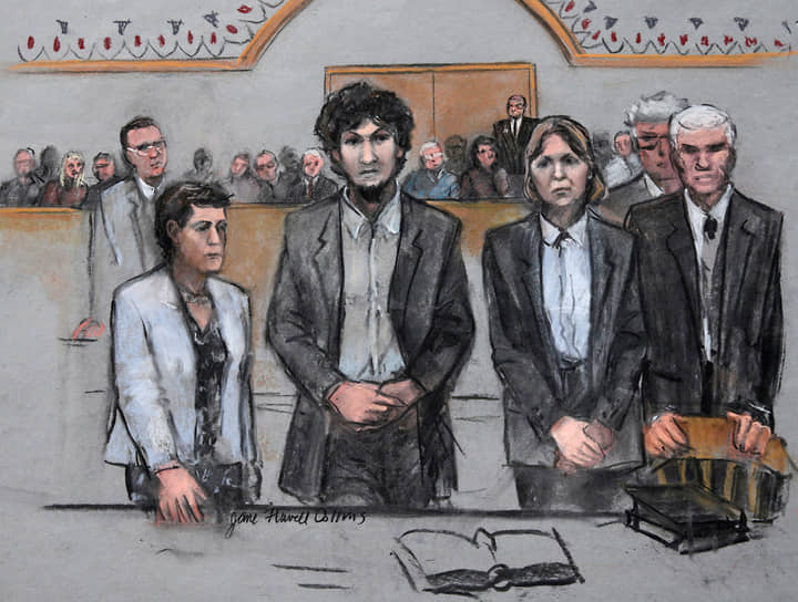15 мая 2015 года жюри присяжных после 14 часов обсуждений единогласно приговорило Джохара Царнаева к смертной казни. Перед судом в короткой речи выходец из Чечни попросил прощение «за отнятые жизни и боль, которую причинил». В июне того же года были осуждены друзья Царнаева — Азамат Тажаяков (ему дали 3,5 года лишения свободы по обвинению в препятствовании расследованию теракта) и Робел Филлипос (получил 3 года тюрьмы за лжесвидетельство)