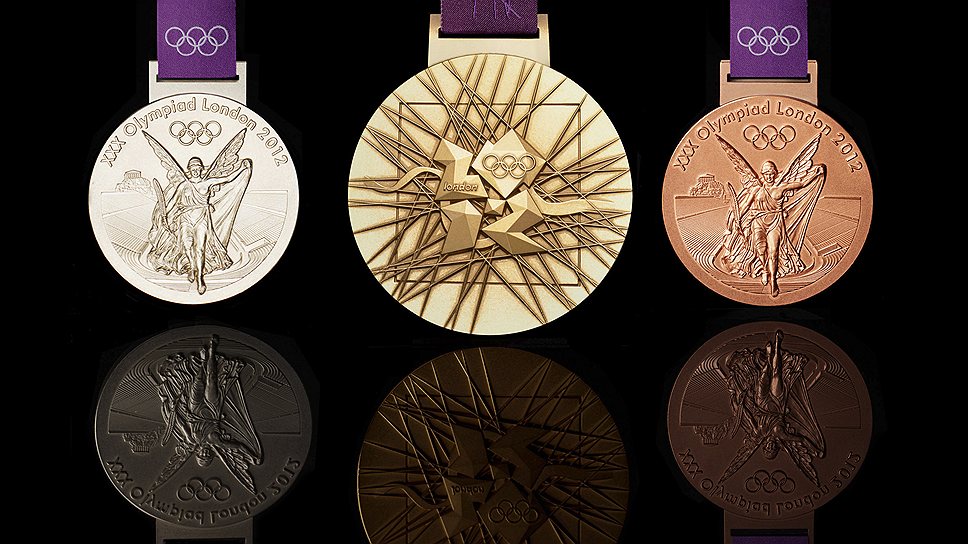 Медали Олимпийских игр 2012 года в Лондоне. Дизайн разработал английский художник Дэвид Уоткин