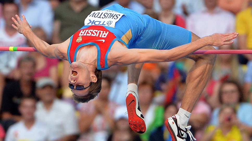 Российский спортсмен Александр Шустов в финальных соревнованиях по прыжкам в высоту среди мужчин