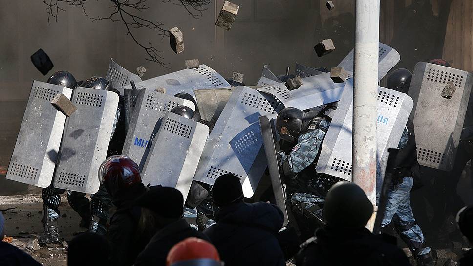 Протестующие пытались войти в здание Министерства здравоохранения Украины в центре Киева, однако им помешала охрана ведомства