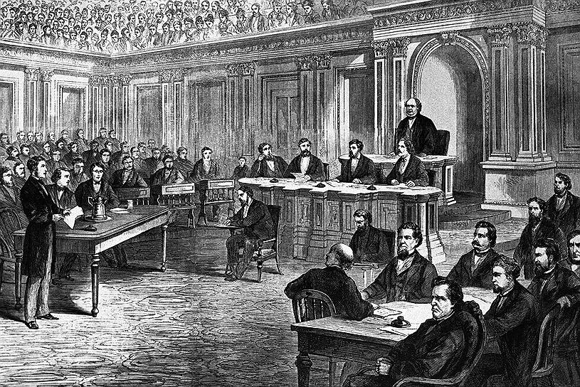 Первым американским президентом, в отношении которого была начата процедура импичмента, стал в 1868 году Эндрю Джонсон, обвиняемый в незаконной отставке военного министра. Однако обвинение не набрало необходимого количества голосов и импичмент был отклонен