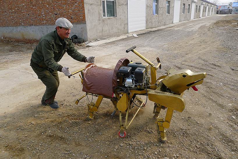 Житель Хэйхэ сделал робота-собаку, который, по сообщению местных СМИ, способен везти человека на своей «спине»