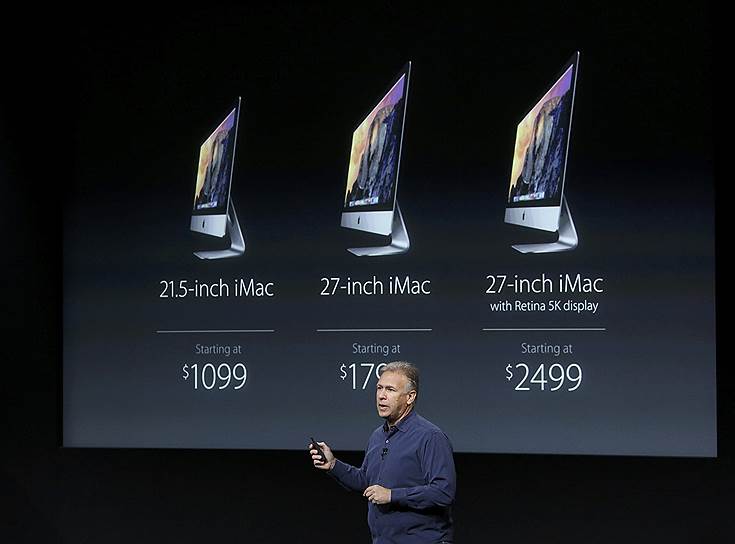 Новые модели компьютеров будут работать на системе Mac OS X Yosemite&lt;br> На официальном сайте компании стоимость iMac 5k составляет 124 990 руб., Mac Mini — от 24 990 руб. до 49 990 руб. &lt;br>На фото: старший вице-президент по маркетингу компании Apple Филипп Шиллер