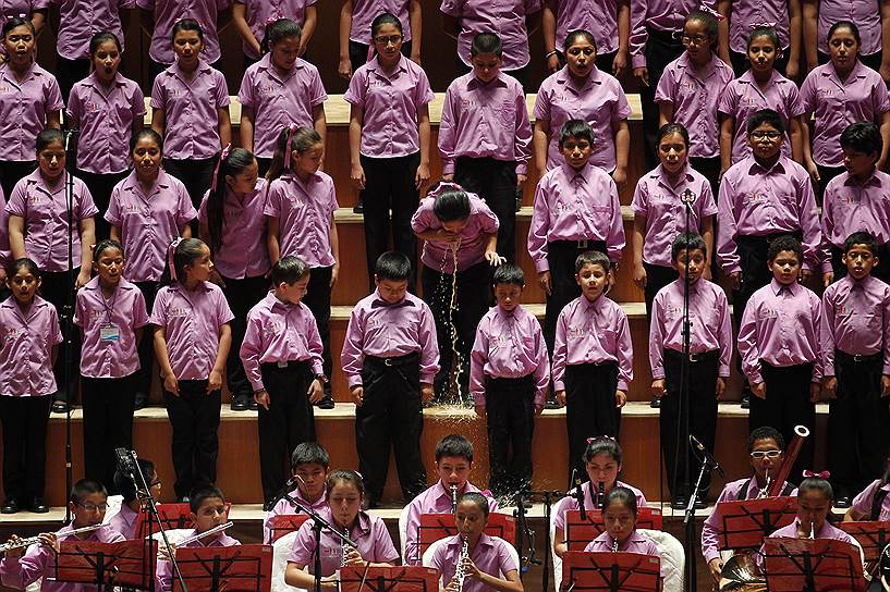 Одну из участниц Национального перуанского оркестра тошнит во время выступления
&lt;br>Энрике Кастро-Мэндивил: «Я снимал один из концертов в Национальном театре Лимы, ожидая выступление перуанского тенора Хуана Диего Флореса, который выступал с юными участниками оркестра, спонсором которого является тенор. За минуту до его выхода на сцену девочку из хора начало тошнить. Дети очень волновались перед выступлением, и, вероятно, девочка не справилась с волнением. К счастью, дети оказались профессионалами и продолжили выступление, тогда как девочка покинула сцену»