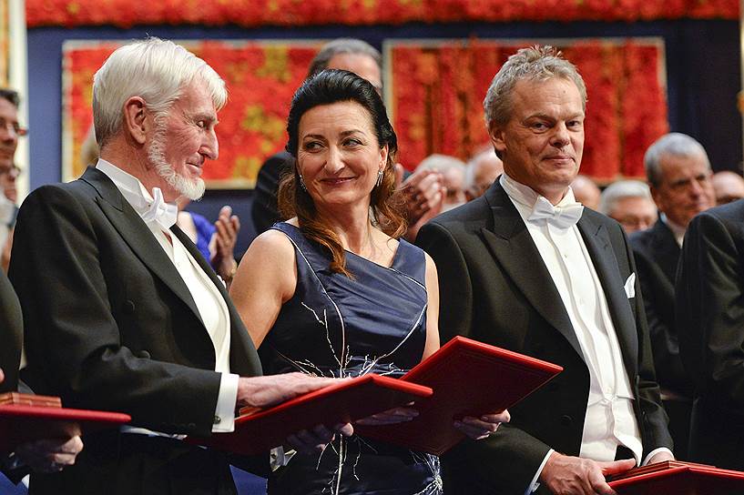 Лауреаты Нобелевской премии-2014 по медицине (слева направо):  Джон О&#39;Киф, Мэй-Бритт Мозер, Эдвард Мозер 