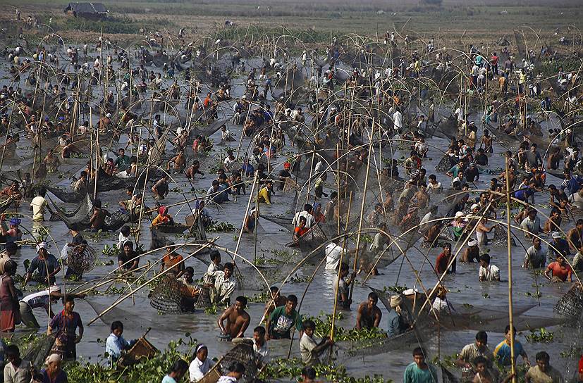 Сонапур, штат Ассам, Индия. Праздник рыбаков на озере Бхогали-Биху
