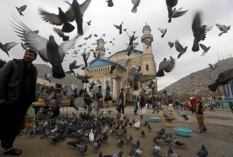 Кабул, Афганистан. Мужчина позирует для фото у мечети
