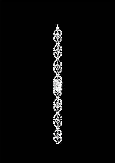 Главные ювелирные часы Harry Winston 2015 года – это наручная драгоценная модель Art-Deco. Часы Art-Deco представляют собой платиновый браслет с легким ажурным рисунком звеньев (в браслете – 246 круглых бриллиантов и 7 бриллиантов-багетов, использованных для крепления звеньев); у модели – лаконичный и ясный прямоугольный корпус с перламутровым циферблатом, украшенный 253 белыми бриллиантами. Классические часы в духе американского стиля ар-деко середины 1930-х годов