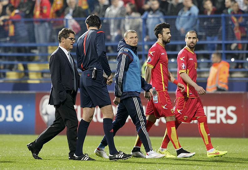 Матч между национальными сборными России и Черногории был отменен во втором тайме на 67-й минуте 