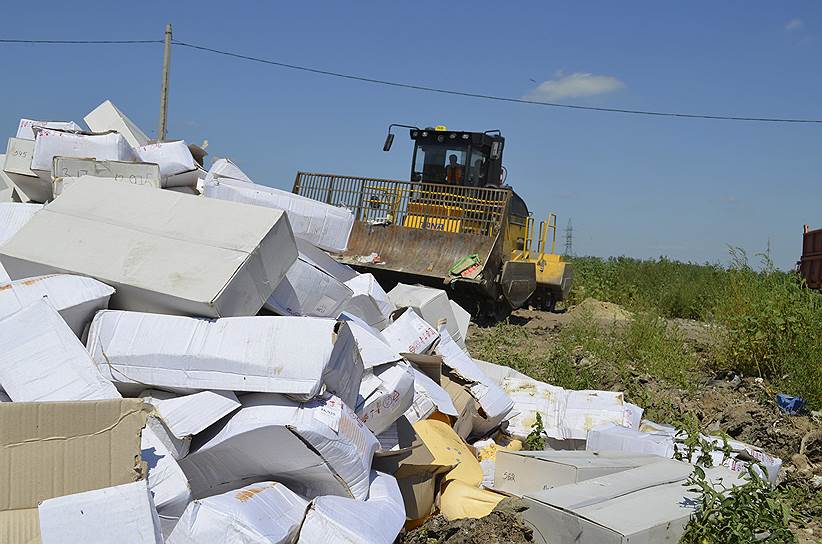 6 августа также была уничтожена партия сыра, который был завезен в Белгород из Украины. Всего бульдозером было раздавлено 10 тонн продукции