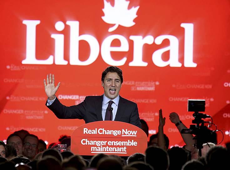 Выигравший парламентские выборы в Канаде в 2015 году Жюстен Трюдо 