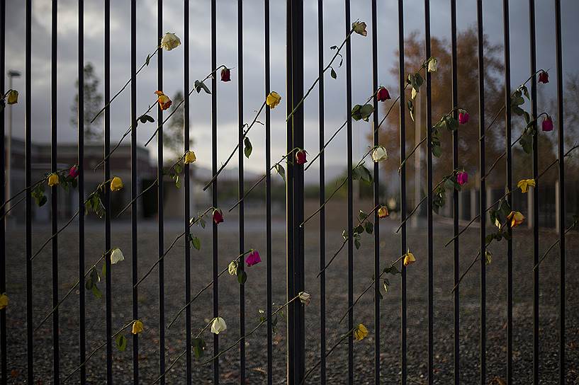Сан-Бернардино, США. Стихийный мемориал жертвам стрельбы 2 декабря, признанной властями террористическим актом