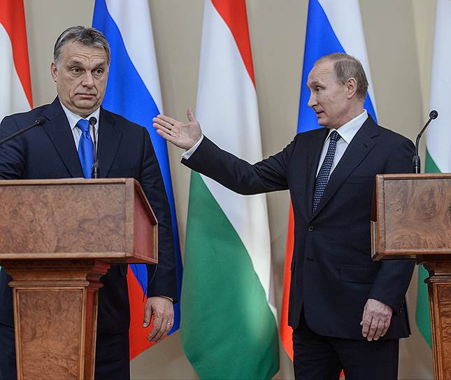 Премьер-министр Венгрии Виктор Орбан (слева) и президент России Владимир Путин (справа)