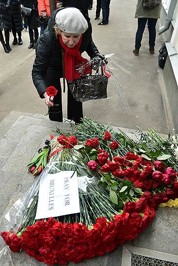 Цветы, принесенные к посольству Бельгии в Москве