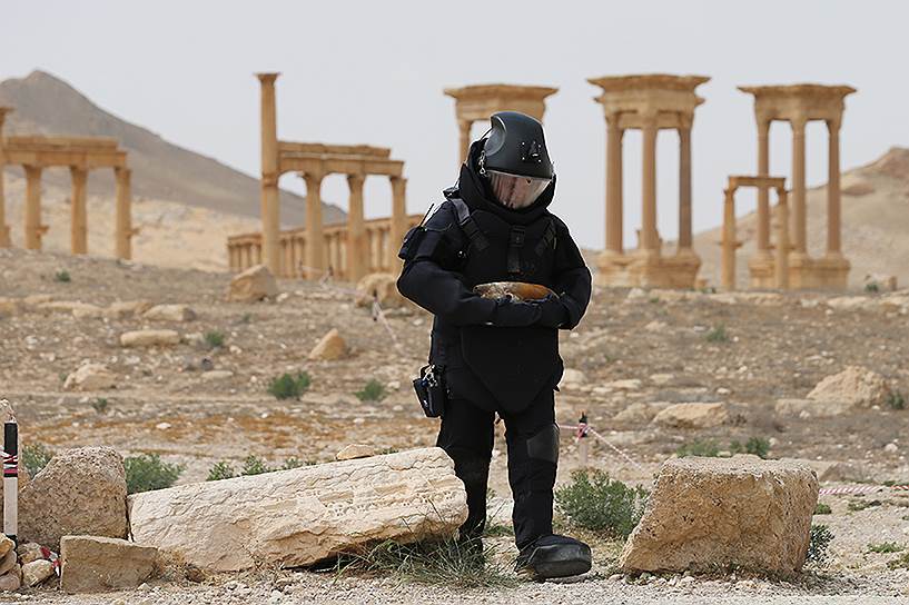 В марте 2016 года сирийским военным при поддержке российских ВКС удалось отбить у боевиков Пальмиру. Разминированием памятника Всемирного наследия ЮНЕСКО занимались российские саперы