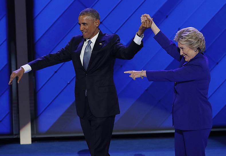 Президент США Барак Обама и кандидат в президенты страна Хиллари Клинтон 