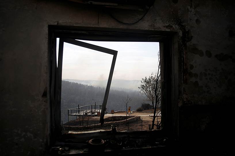 Натаф, Израиль. Вид горящего леса из дома, поврежденного пожаром