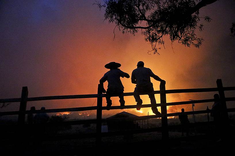 Портесуэло, Чили. Местные жители смотрят на горящий лес. В стране уже неделю бушуют природные пожары, жертвами стихии стали более 10 человек