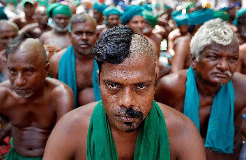 Нью-Дели, Индия. Местные фермеры побрили головы, требуя от федеральных властей финансовой помощи во время засухи
