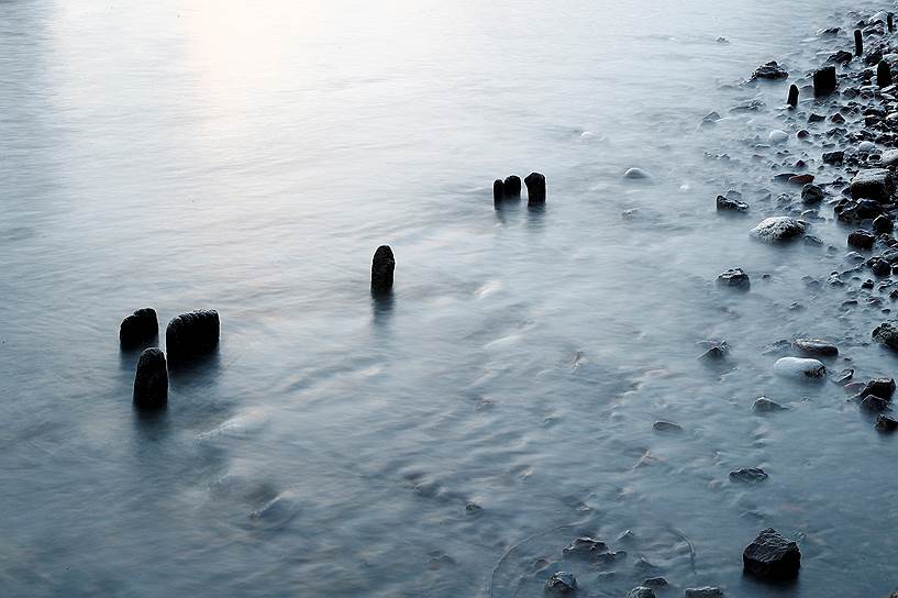 Деревянные столбы, появившиеся над поверхностью Темзы во время отлива