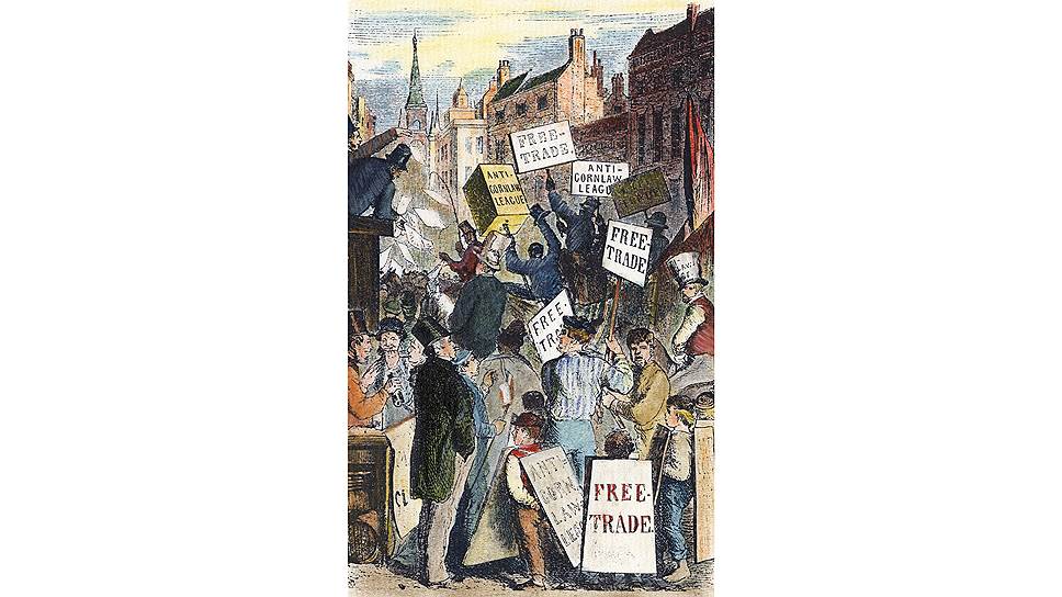 В 1843 году поддержка свободной торговли в рамках борьбы с хлебными законами в Лондоне приобрела массовый характер