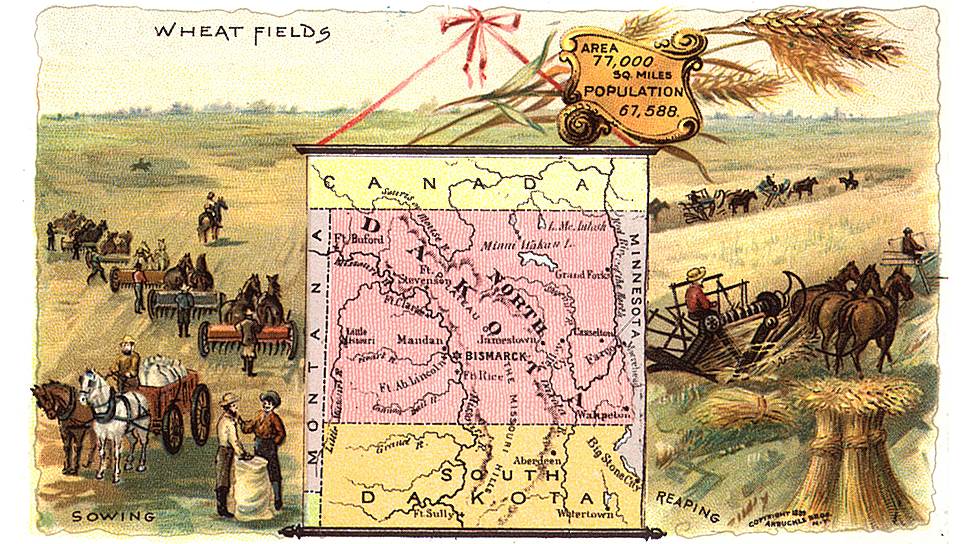 Во второй половине ХIX века площадь пшеничных полей в США (например, в Северной Дакоте) выросла настолько, что заслуживала географической карты