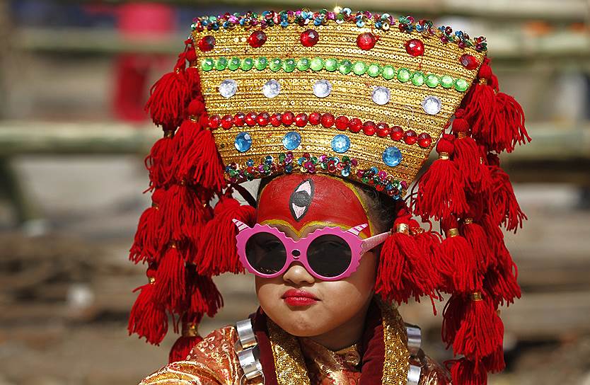 Катманду, Непал. Девочка в наряде богини Кумари