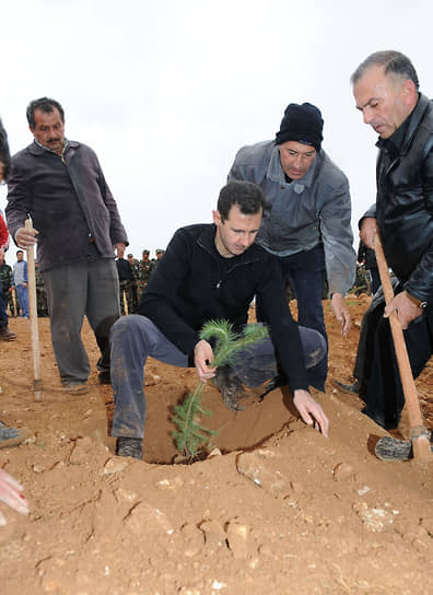 Президент Сирии Башар Асад принимает участие в кампании по борьбе с исчезновением лесов в городе Катана в декабре 2010 года 