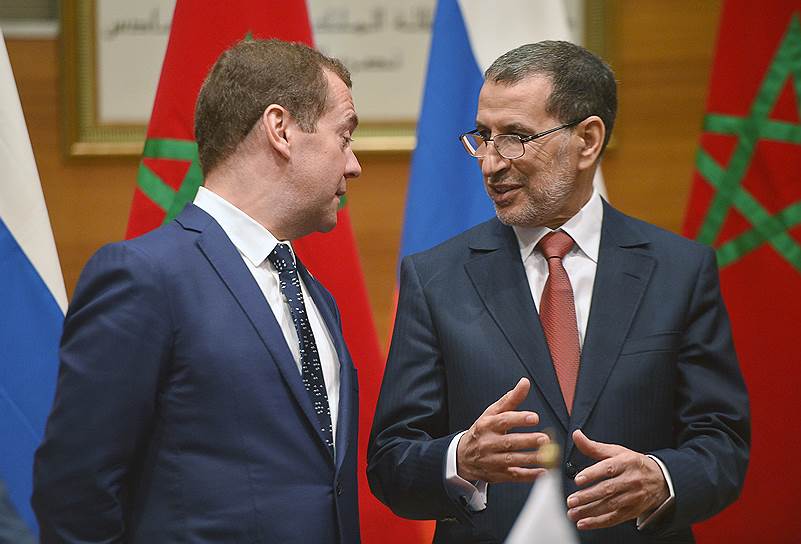 Глава правительства Дмитрий Медведев (слева) и премьер-министр Марокко Саад ад-Дин аль-Османи