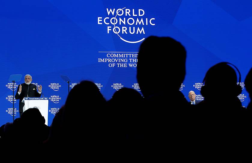 Давос, Швейцария. Премьер-министр Индии Нарендра Моди выступает на Всемирном экономическом форуме