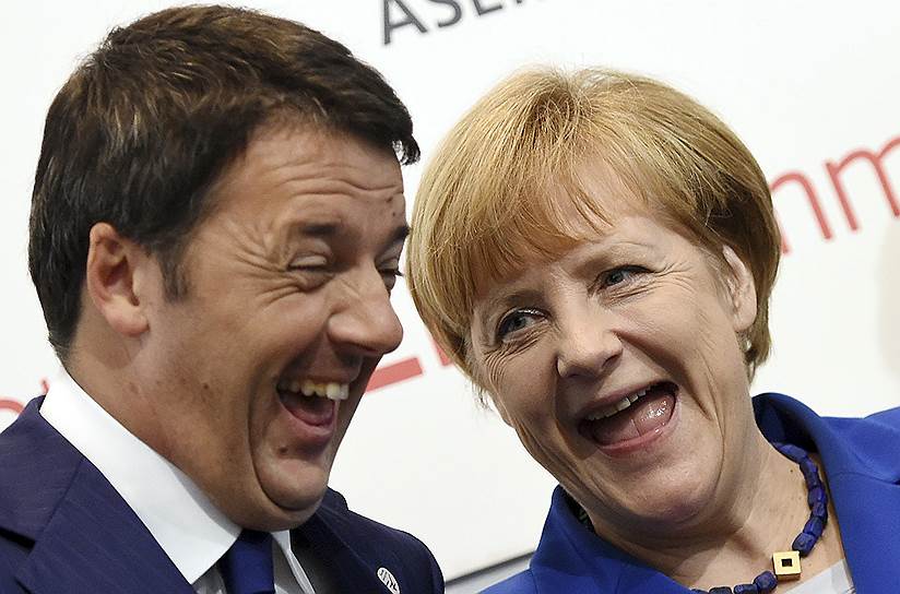 Октябрь 2014 года. Премьер-министр Италии Маттео Ренци (2014—2016) и госпожа Меркель во время азиатско-европейского саммита в Милане