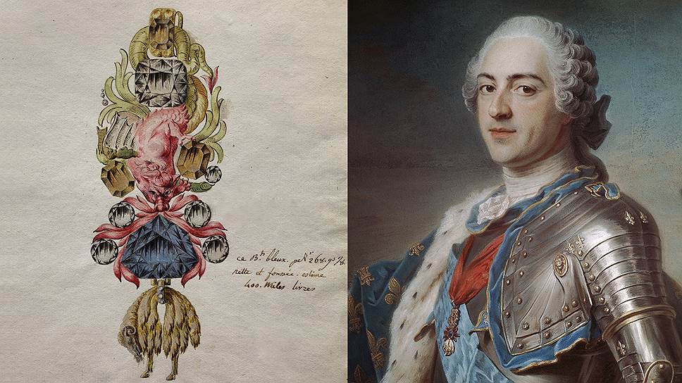 Людовик XV унаследовал голубой алмаз вместе с королевским титулом и приказал вставить его в орден Золотого руна. Эскиз был создан Пьером Андре, ювелиром короля и хранителем драгоценностей короны