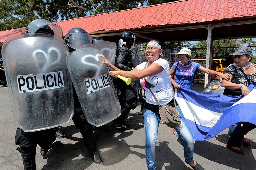 Манагуа, Никарагуа. Столкновения с полицией на антиправительственной акции