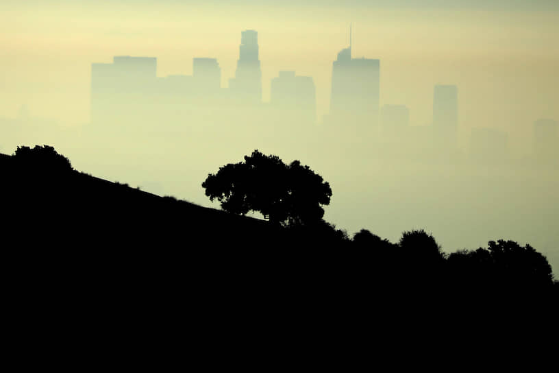 Лос-Анджелес, США. Туман на рассвете в деловом квартале города