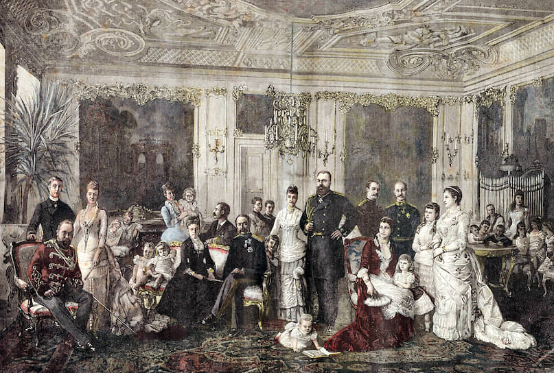«Мы до сих пор работали для Дании» (на гравюре — серебряная свадьба Александра III и императрицы Марии Федоровны (в центре) в Дании, 1891 год)