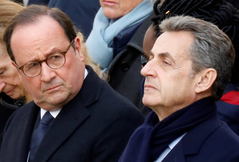 Траурная церемония в честь тринадцати погибших французских военных. Бывший президенты Франции Франсис Олланд (слева) и Николя Саркози