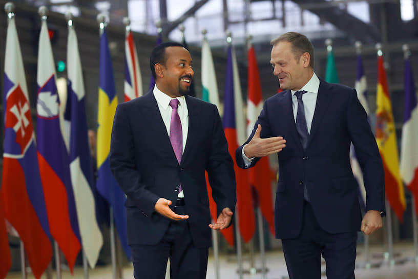 Премьер-министр Эфиопии Абий Ахмед Али (слева) и председатель Европейского совета Дональд Туск, 2019 год