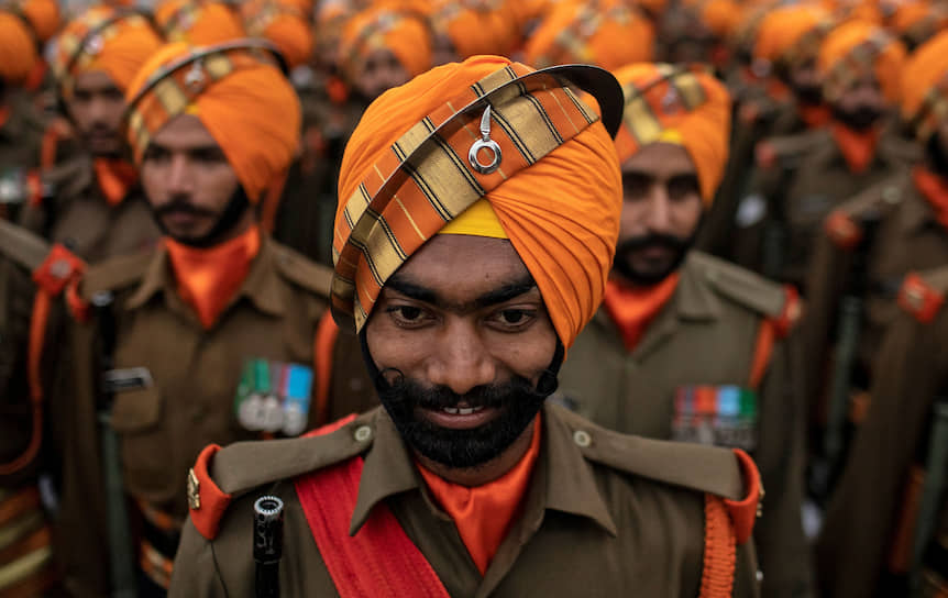 Нью-Дели, Индия. Военные на репетиции парада в честь Дня республики